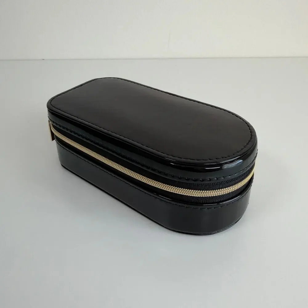 ANew Day Black Faux Leather Travel Jewelry Organizer Case Zip Storage Box Holder
